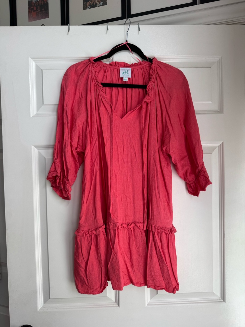 Midi-Length Pink Peasant Dress with Ruffled Tier Detail